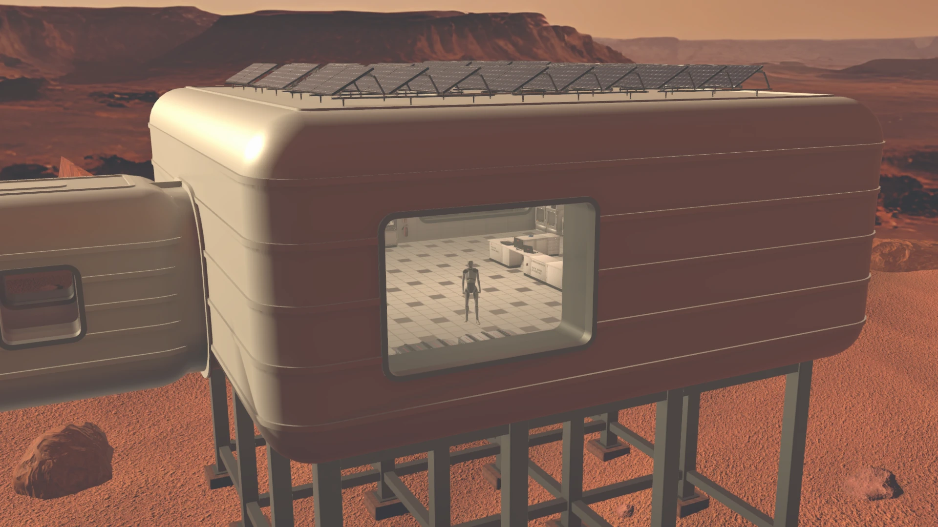 Interior of Broadcast Studio B-S-ST6 with in-world displays and controlled lighting.