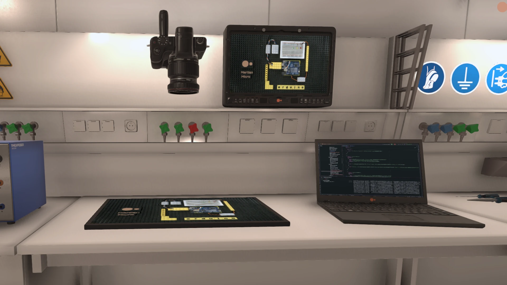 Station interior with integrated display systems.