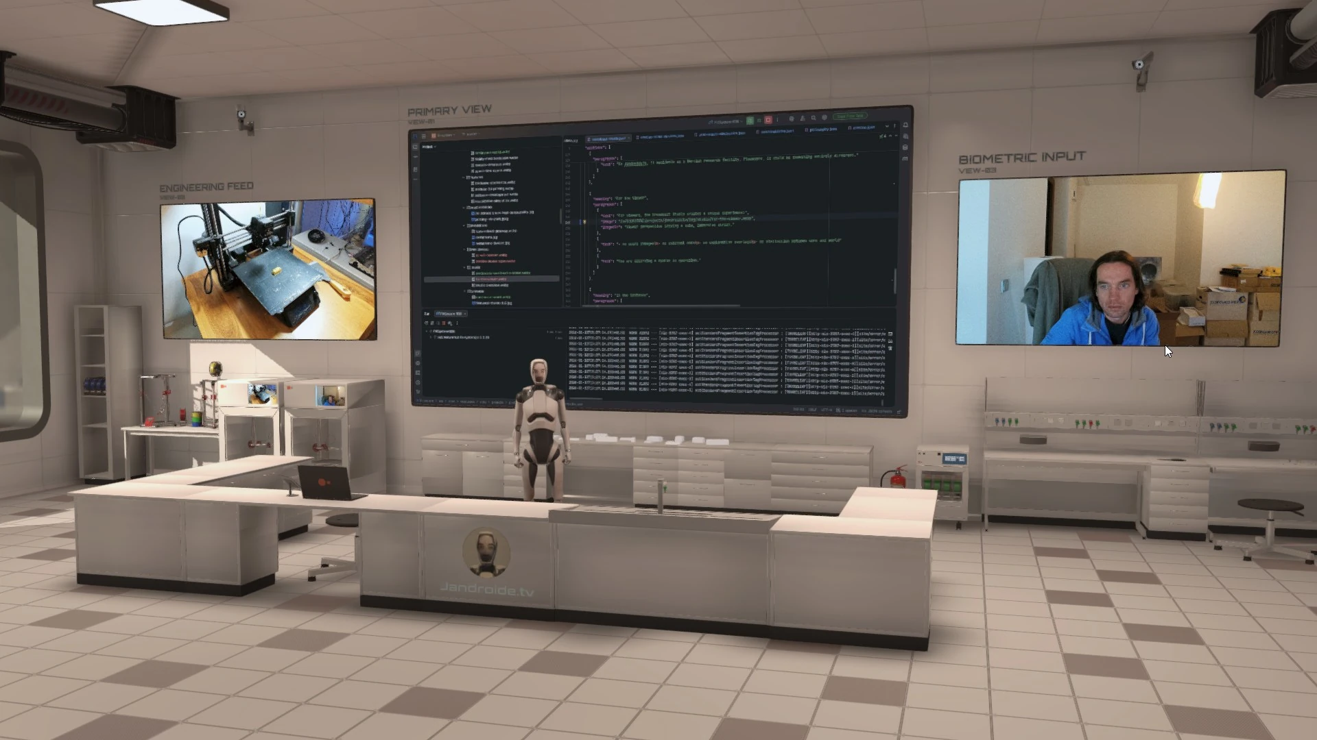 Split visual showing real cameras and a virtual facility rendered together.