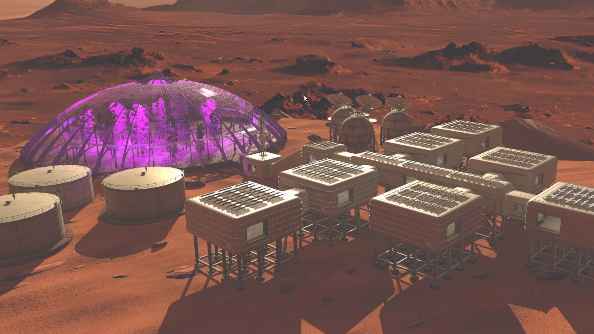 Wide shot of the simulated Mars facility emphasizing clean structure, modularity and restrained design without decorative elements.